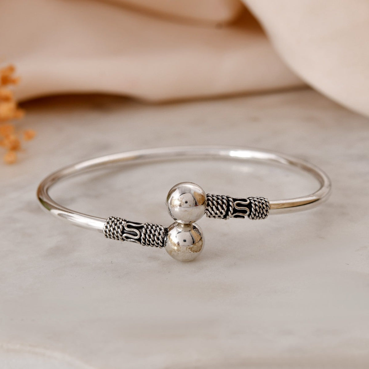 Dual Bead Oxidised Silver Bracelet