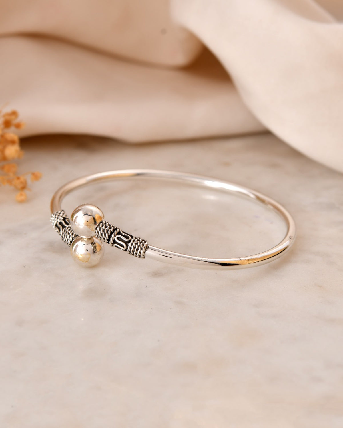Dual Bead Oxidised Silver Bracelet