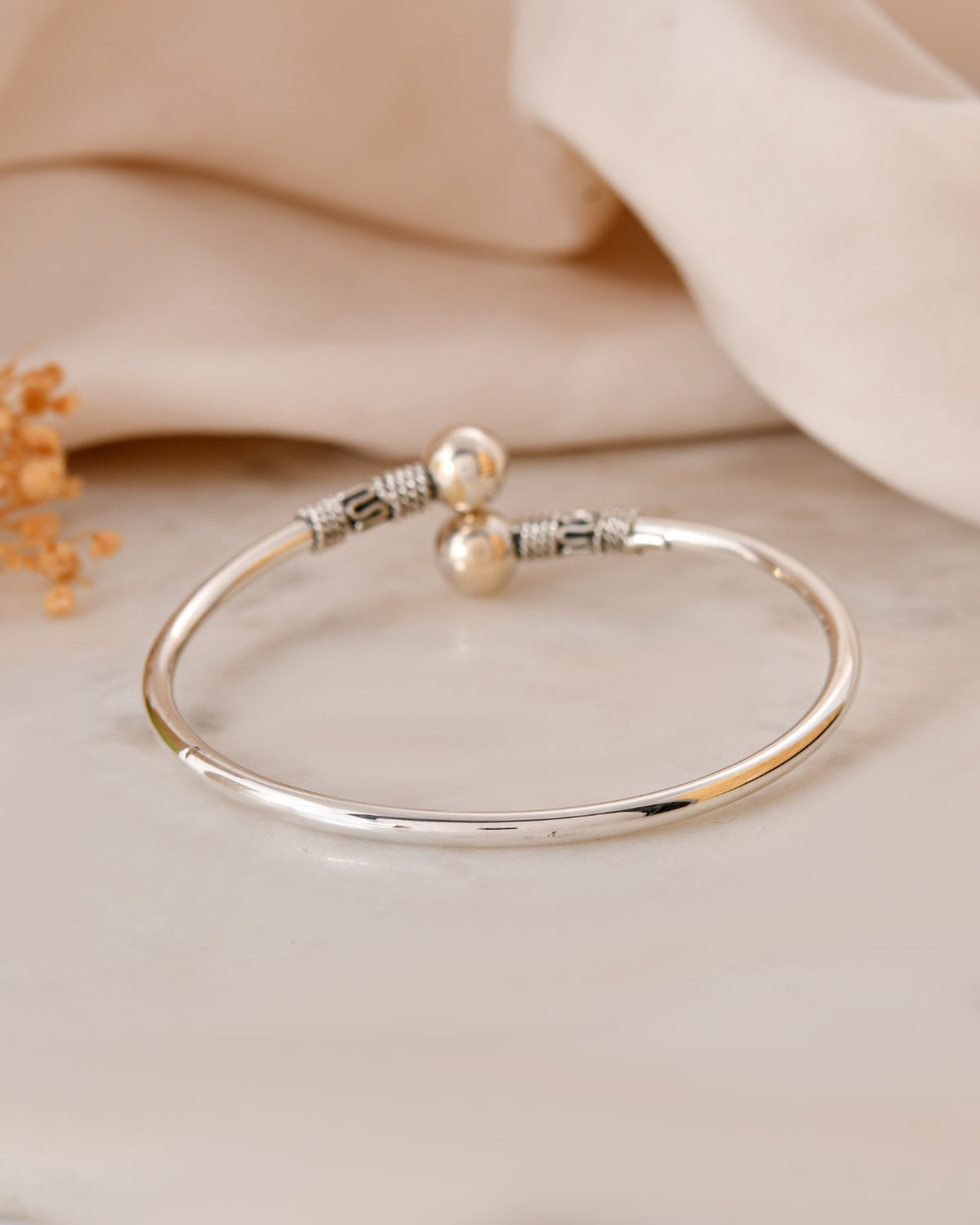 Dual Bead Oxidised Silver Bracelet