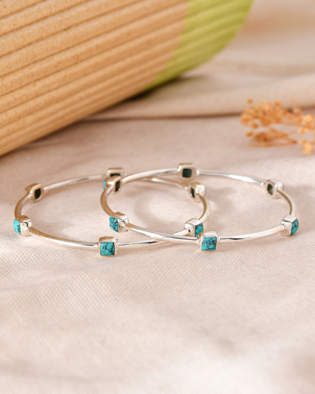 Square Turquoise Stone Silver Bangle