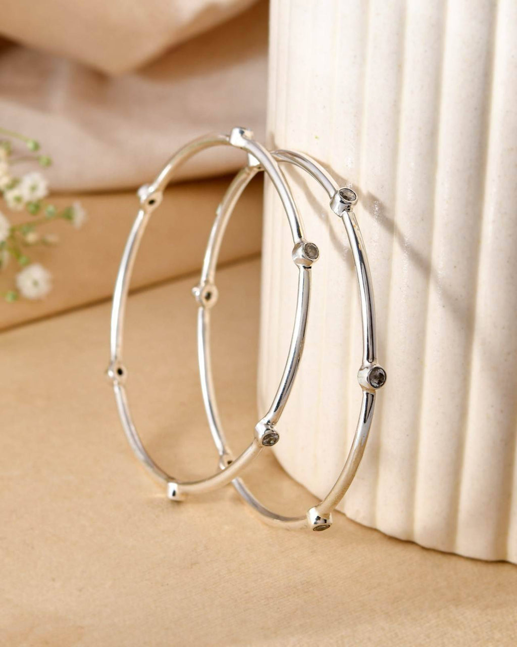 Silver Red And Green Stone Minimal Bangle