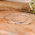 Silver Red And Green Stone Minimal Bangle