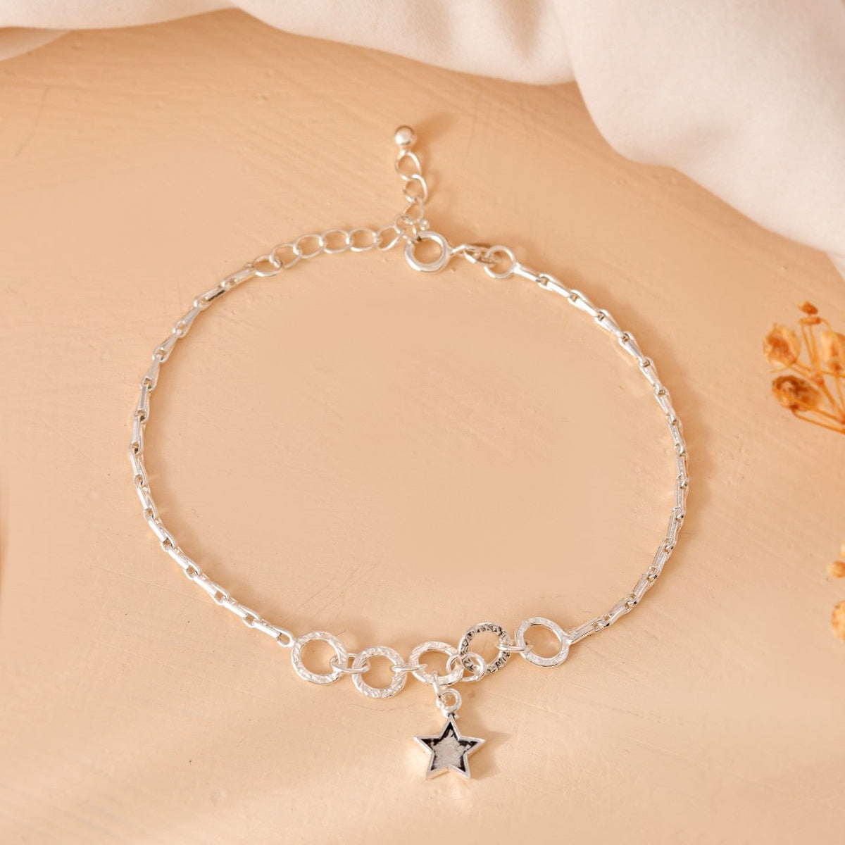 Star Charm Link Silver Bracelet