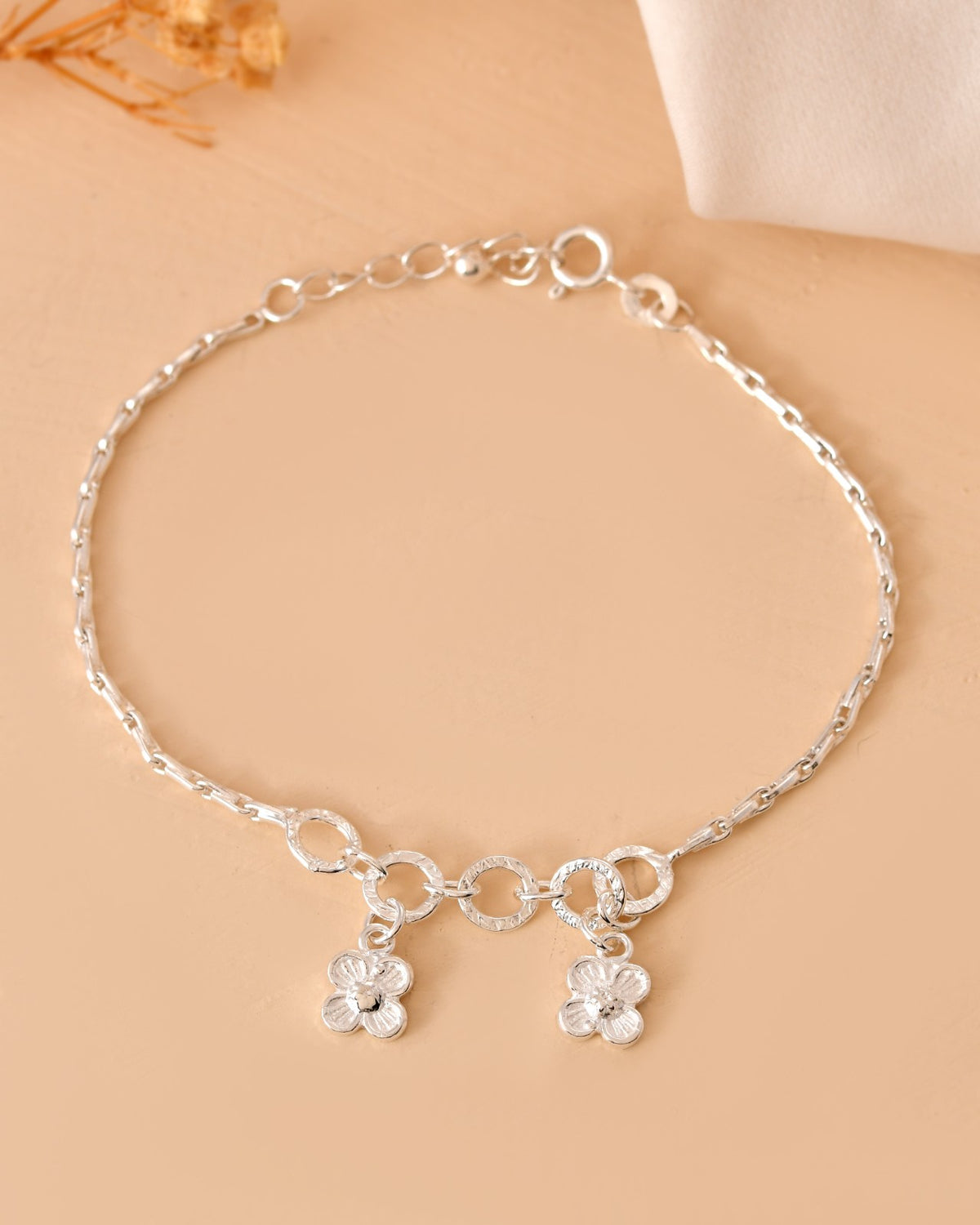 Floral Charm Silver Bracelet