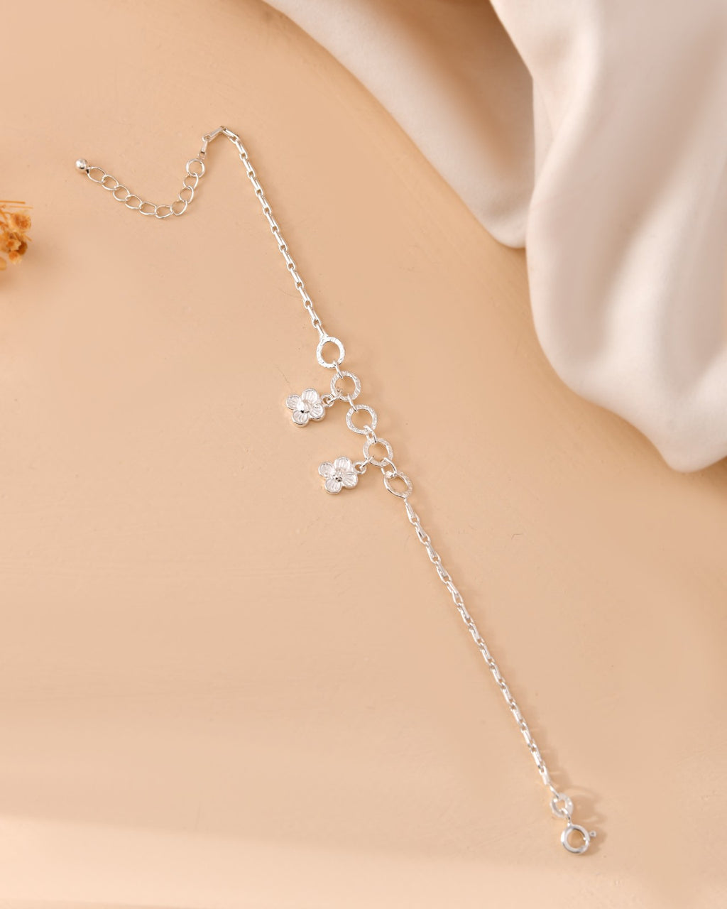 Floral Charm Silver Bracelet