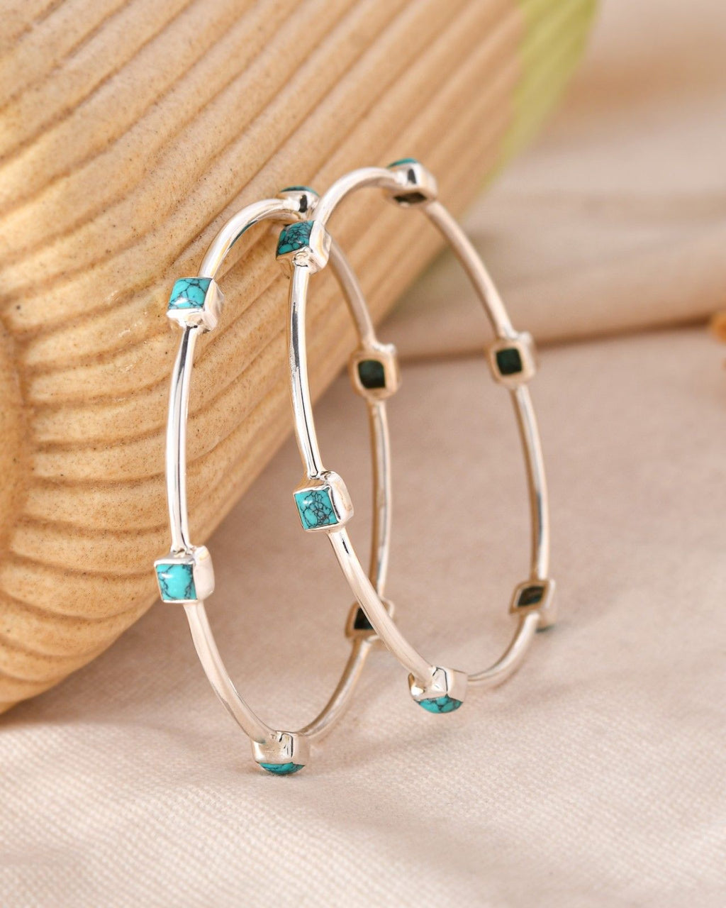 Square Turquoise Stone Silver Bangle