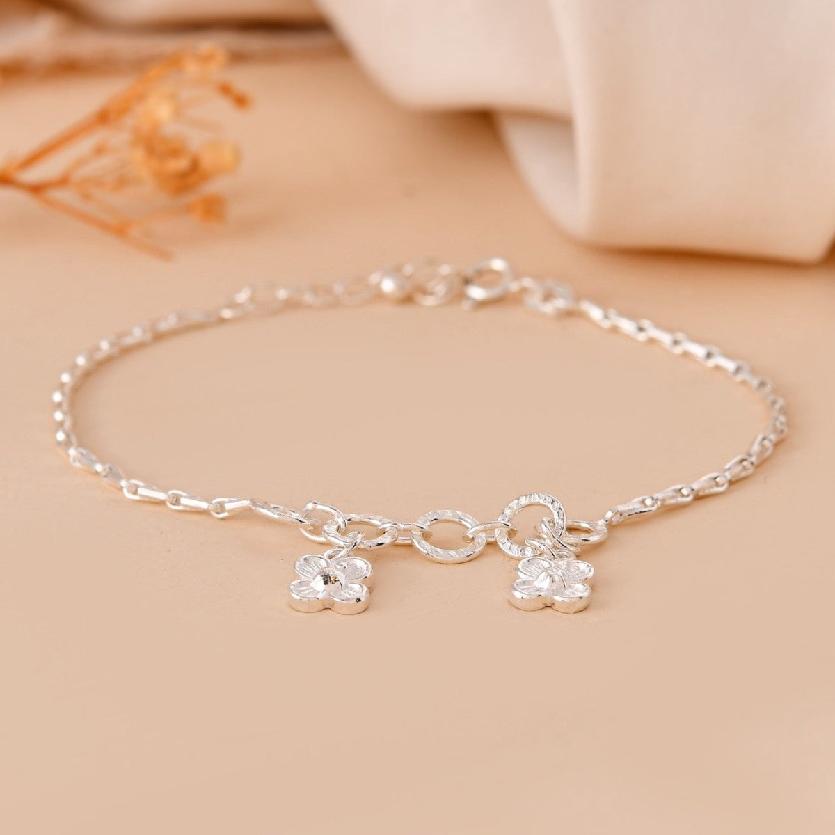 Floral Charm Silver Bracelet