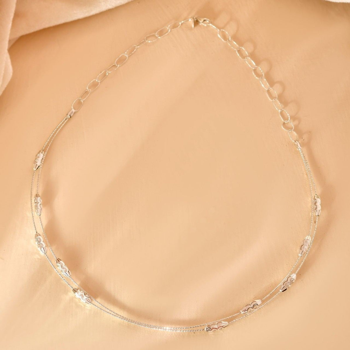 Delicate 925 Silver Layered Cable Chain with Diamond-Cut Metallic Beads