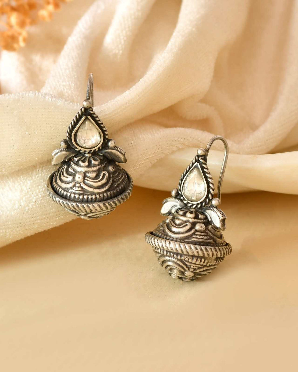 Handcrafted 925 Silver Dome Jhumka Drop Earrings