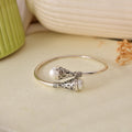 Pearl Embellished Ornate Silver Bracelet Bangle