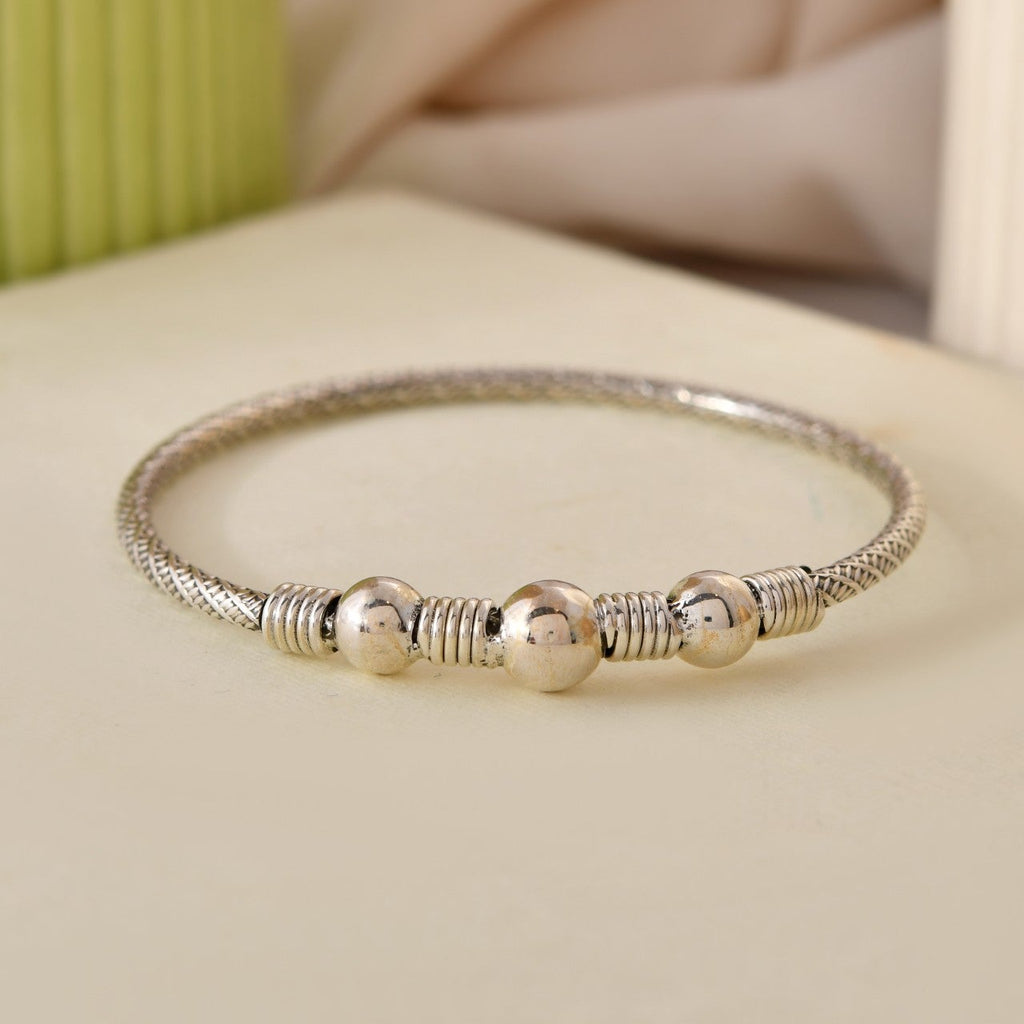 Triple Bead Textured Silver Bangle