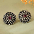 Handcrafted 925 Silver Pink Gemstone Floral Granulated Stud Earrings