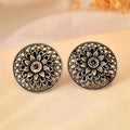 Handcrafted 925 Silver Pink Stone Filigree Floral Stud Earrings