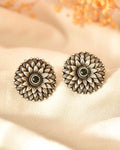 Handcrafted 925 Silver Green Stone Sunflower Stud Earrings